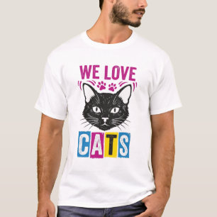 Vintage We Love Cats Katzen Gesicht Grafik T-Shirt