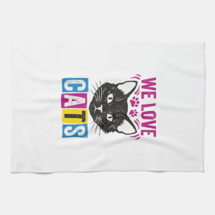 Vintage We Love Cats Katzen Gesicht Grafik T-Shirt Geschirrtuch
