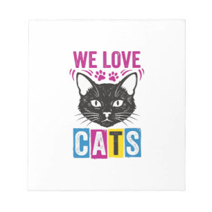 Vintage We Love Cats Katzen Gesicht Grafik T-Shirt Notizblock