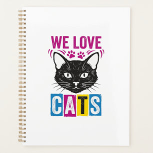 Vintage We Love Cats Katzen Gesicht Grafik T-Shirt Planer