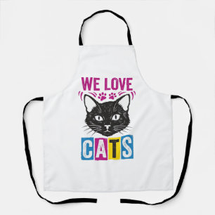 Vintage We Love Cats Katzen Gesicht Grafik T-Shirt Schürze