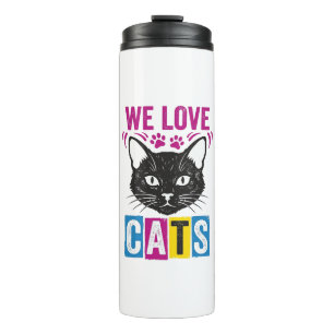Vintage We Love Cats Katzen Gesicht Grafik T-Shirt Thermosbecher