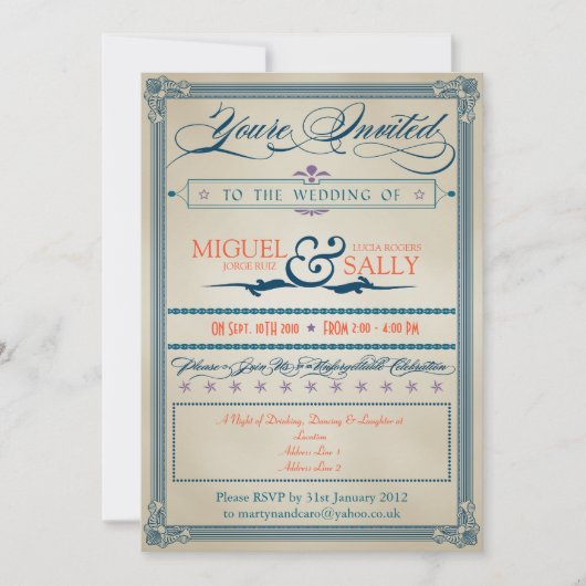 Vintage Wedding Abend only Einladung (Vorderseite)
