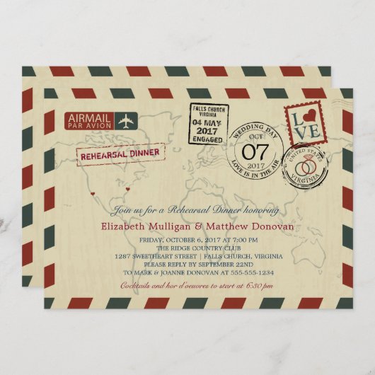Vintage Wedding Airmail | Probe Einladung (Vorne/Hinten)