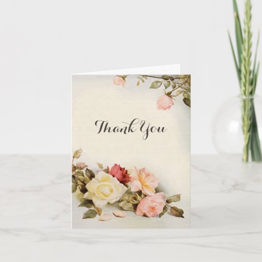 Vintage Wedding Antique Garden Rose Blume Dankeskarte (Vorderseite)