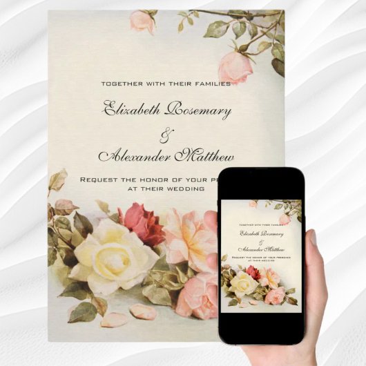 Vintage Wedding Antique Garden Rose Blume Einladung