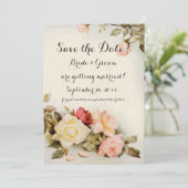 Vintage Wedding Antique Garden Rose Blume Einladung (Stehend Vorderseite)