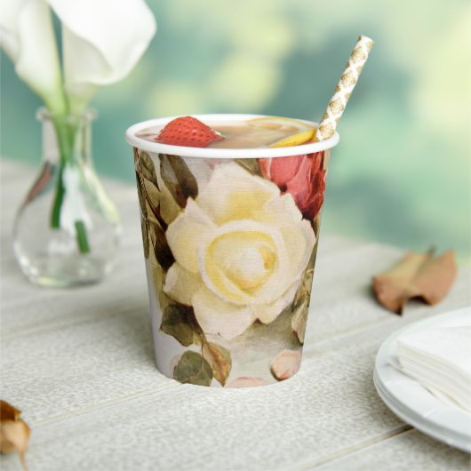 Vintage Wedding Antique Garden Rose Blume Pappbecher (In Situ)
