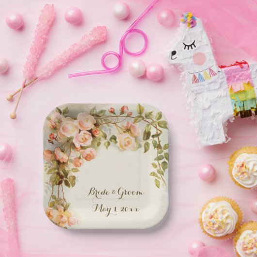 Vintage Wedding Antique Rosa Blume Pappteller (Party)