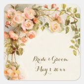 Vintage Wedding Antique Rosa Blume Quadratischer Aufkleber (Vorderseite)