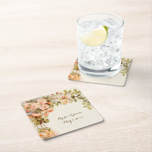 Vintage Wedding Antique Rosa Blume Rechteckiger Pappuntersetzer (Vor Ort)