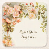 Vintage Wedding Antique Rosa Blume Rechteckiger Pappuntersetzer (Vorderseite)