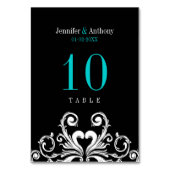 Vintage Wedding Aquamarin Black Tischnummer Card (Rückseite)