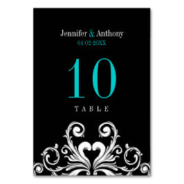 Vintage Wedding Aquamarin Black Tischnummer Card