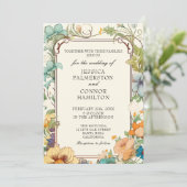 Vintage Wedding Art Nouveau Floral Einladung (Stehend Vorderseite)