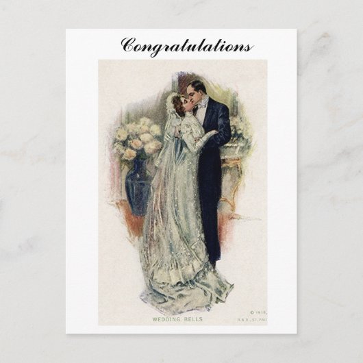 Vintage Wedding Bells Braut und Bräutigam Postkarte (Vorderseite)