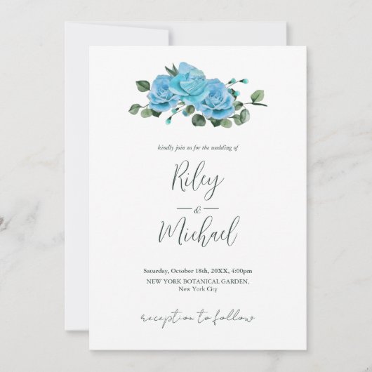 Vintage Wedding Blume Rustic Blue Rose Einladung (Vorderseite)