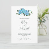 Vintage Wedding Blume Rustic Blue Rose Einladung (Stehend Vorderseite)
