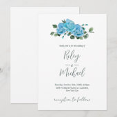 Vintage Wedding Blume Rustic Blue Rose Einladung (Vorne/Hinten)