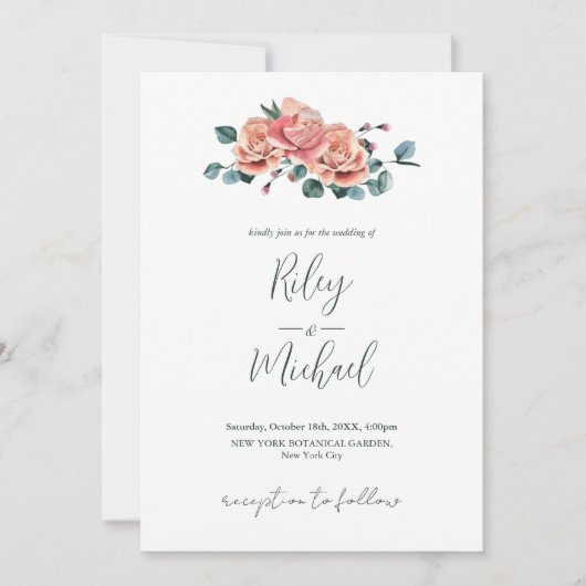 Vintage Wedding Blume Rustikale Rosen Einladung (Vorderseite)