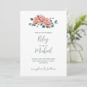 Vintage Wedding Blume Rustikale Rosen Einladung (Stehend Vorderseite)