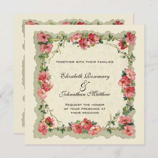 Vintage Wedding, Blumenstrauß Blume Rosenstraße Einladung (Vorne/Hinten)