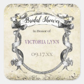 Vintage Wedding Brautparty - Geschenk Tag Quadratischer Aufkleber (Vorderseite)