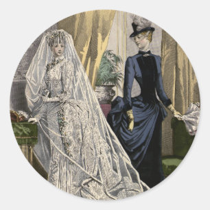 Vintage Wedding Bridal Portrait, Viktorianisch Bri Runder Aufkleber