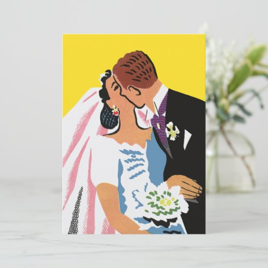 Vintage Wedding, Bride and Groom Newlyweds Küssen Ankündigung (Stehend Vorderseite)