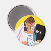Vintage Wedding, Bride and Groom Newlyweds Küssen Magnet (Vorderseite/Rückseite)