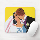 Vintage Wedding, Bride and Groom Newlyweds Küssen Mousepad (Mit Mouse)