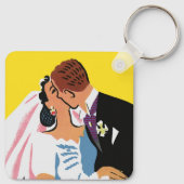 Vintage Wedding, Bride and Groom Newlyweds Küssen Schlüsselanhänger (Rückseite)