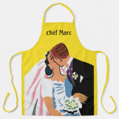 Vintage Wedding, Bride and Groom Newlyweds Küssen Schürze (Vorderseite)