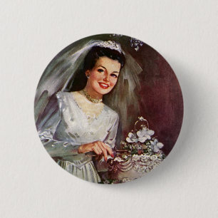 Vintage Wedding, Bride Cutting die Hochzeitstorte Button
