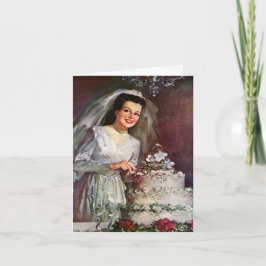 Vintage Wedding, Bride Cutting die Hochzeitstorte Dankeskarte