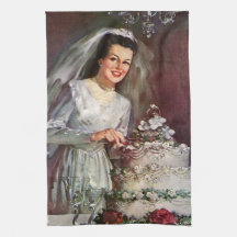 Vintage Wedding, Bride Cutting die Hochzeitstorte