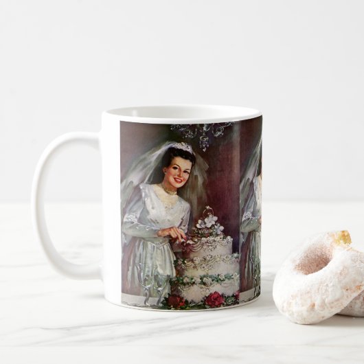 Vintage Wedding, Bride Cutting die Hochzeitstorte Kaffeetasse (Mit Donut)