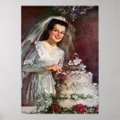 Vintage Wedding, Bride Cutting die Hochzeitstorte Poster (Vorne)