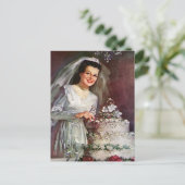 Vintage Wedding, Bride Cutting die Hochzeitstorte Postkarte (Stehend Vorderseite)