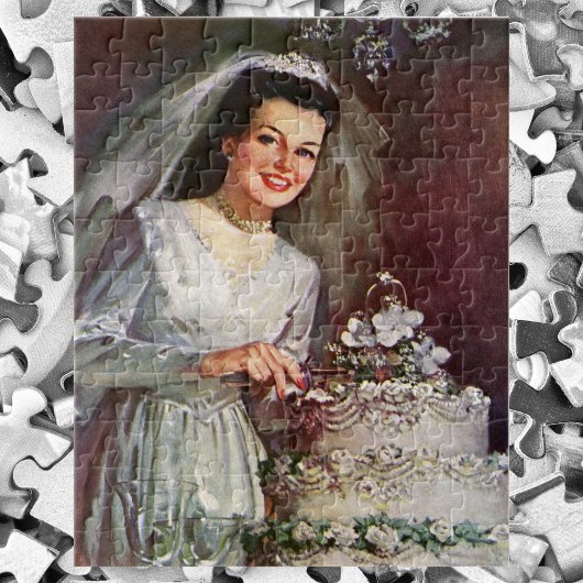 Vintage Wedding, Bride Cutting die Hochzeitstorte Puzzle