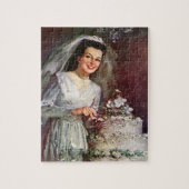 Vintage Wedding, Bride Cutting die Hochzeitstorte Puzzle (Vertikal)