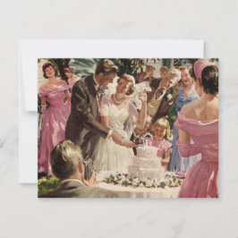 Vintage Wedding Bride Groom Neugierige Cut Cake Ankündigung