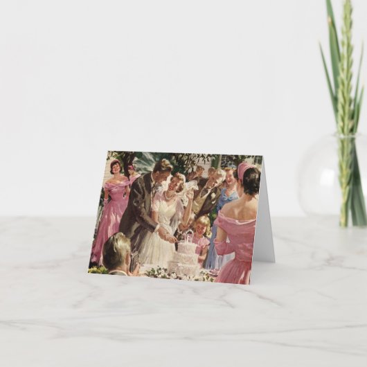 Vintage Wedding Bride Groom Neugierige Cut Cake Dankeskarte (Vorderseite)