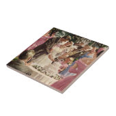 Vintage Wedding Bride Groom Neugierige Cut Cake Fliese (Seite)