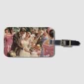 Vintage Wedding Bride Groom Neugierige Cut Cake Gepäckanhänger (Vorderseite (Horizontal))