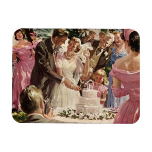 Vintage Wedding Bride Groom Neugierige Cut Cake Magnet