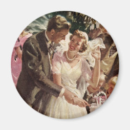 Vintage Wedding Bride Groom Neugierige Cut Cake Magnet