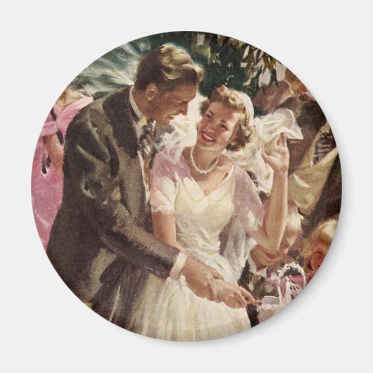 Vintage Wedding Bride Groom Neugierige Cut Cake Magnet (Vorne)