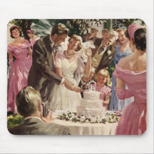 Vintage Wedding Bride Groom Neugierige Cut Cake Mousepad