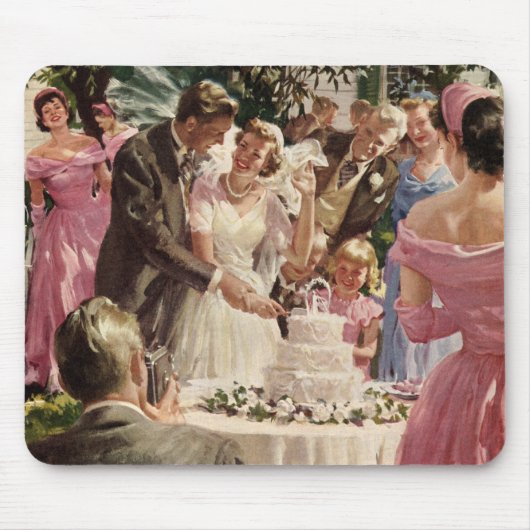 Vintage Wedding Bride Groom Neugierige Cut Cake Mousepad (Vorne)